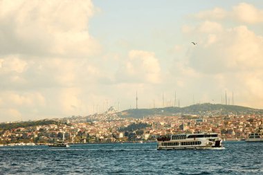 panoramik güzel cityscape ve gemi, Istanbul, Türkiye