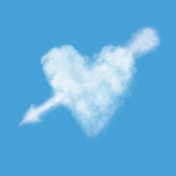 青空に矢印付きのハートの形の雲します — ストック写真