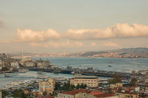 Panoramablick Auf Die Bosporus Wasserstraße Galata Brücke Goldenes Horn Metrobrücke — Stockfoto