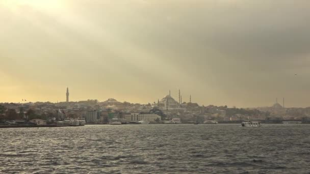 Панорамный Вид Красивый Городской Пейзаж Стамбула Закате Турция Видео — стоковое видео