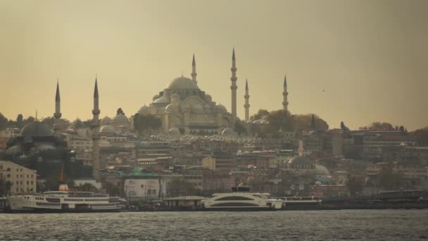 Panoramavy Över Vackra Stadsbilden Istanbul Solnedgången Turkiet Video — Stockvideo
