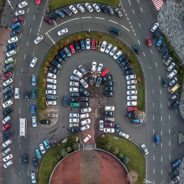 Улица Множеством Припаркованных Автомобилей Киев Украина Вид Воздуха — стоковое фото