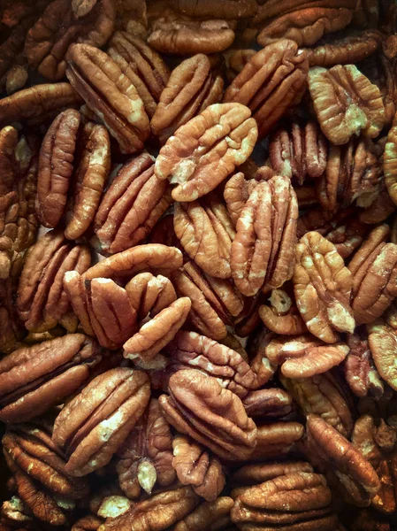 Rohe Bio Pekannüsse Pekanischer Hintergrund Gesunde Leckere Pekannüsse — Stockfoto