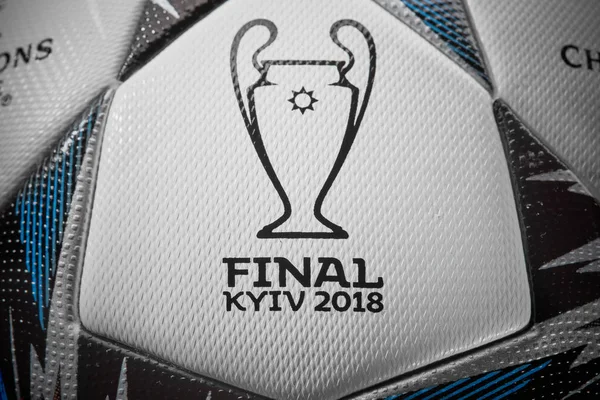 乌克兰基辅 2018年2月22日 欧洲联盟决赛冠军联赛的正式比赛球 将在2018年5月26日在乌克兰基辅举行 在国安会奥林匹克体育场 — 图库照片