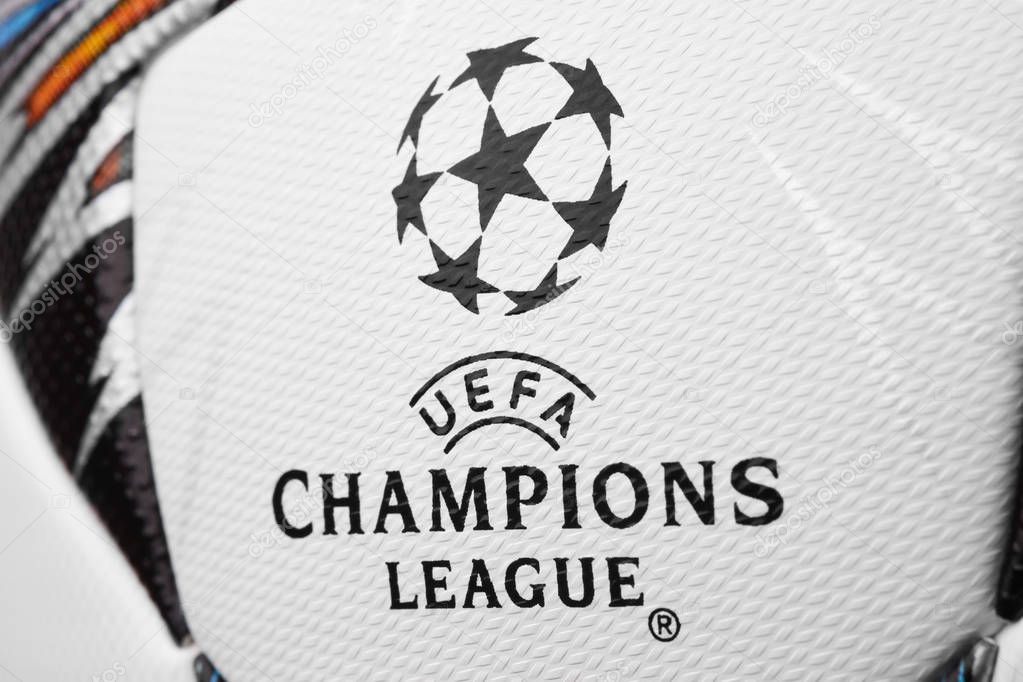 Kyiv, Ukraine - February 22, 2018: Uefa Champions League Match Ball. Official Adidas 2018 Champions League Final Soccer Ball will be used for the first time in the round of the Champions League