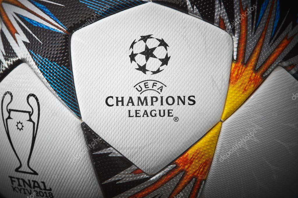 Kyiv, Ukraine - February 22, 2018: Uefa Champions League Match Ball. Adidas 2018 Champions League Final Soccer Ball will be used for the first the decisive match of the main club tournament of Europe will be held in Ukraine, the final of the Champion