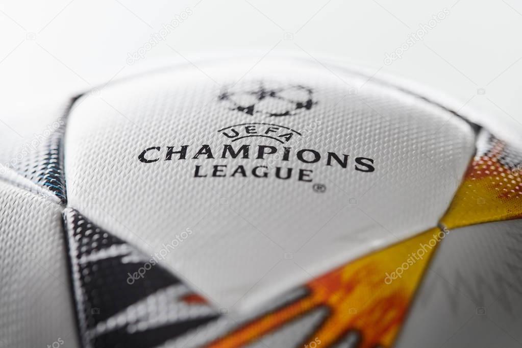 Kyiv, Ukraine - February 22, 2018: Uefa Champions League Match Ball. Adidas 2018 Champions League Final Soccer Ball will be used for the first the decisive match of the main club tournament of Europe will be held in Ukraine, the final of the Champion