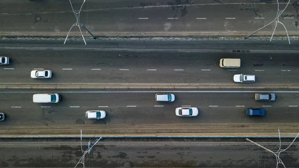 Kyiv Ukraine February 2018 Aerial View Road Many Passing Cars — Stock Photo, Image