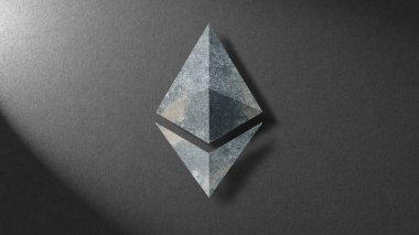 Ethereum koyu arka plan, cryptocurrency ve blockchain kavramı ticaret simgesi