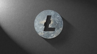 Simge lite sikke taş koyu arka plan üzerine yapılmış. Kavram Blockchain, cryptocurrency