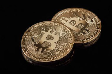 Bitcoin altın sikke, cryptocurrency ve blockchain kavramı