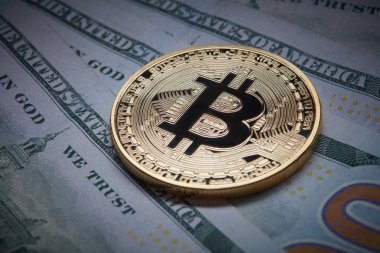Kağıt dolar, cryptocurrency iş ve yatırım kavramı altın metal bitcoin