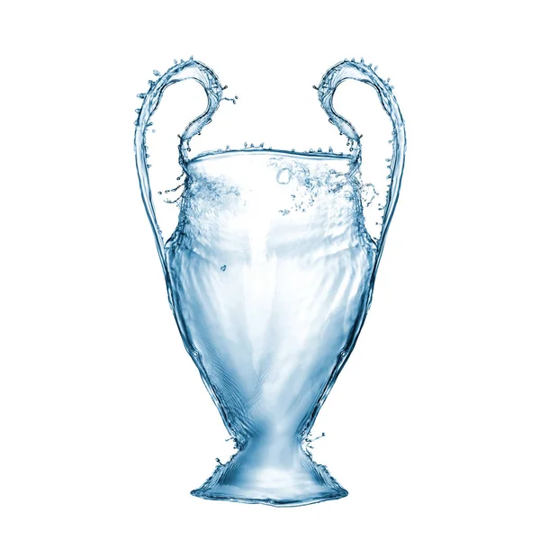 白い背景に分離された水から作られたサッカー カップ シンボルや Uefa チャンピオンズ リーグのエンブレムとしてカップ — ストック写真