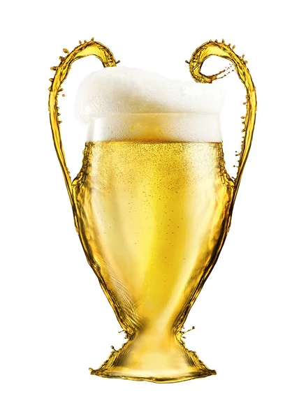 白い背景で隔離のビールから作られた黄色のサッカー カップ シンボルや Uefa チャンピオンズ リーグのエンブレムとしてカップ — ストック写真