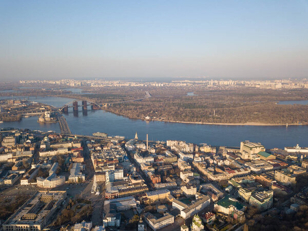 Kyiv, Ukraine - April 7, 2018: Trukhanov Island and the Dnipro River on sunny day