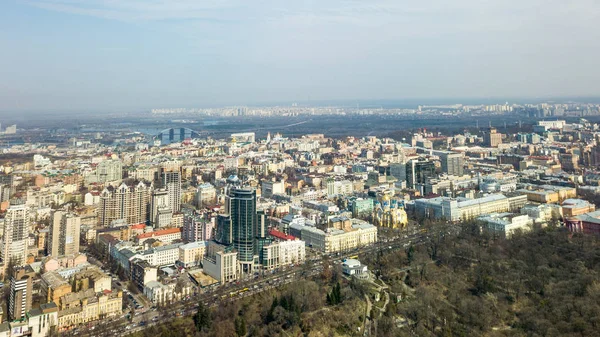 Flygfoto Över Kiev City Arkitektur Pushkin Park Och Floden Dnipro — Stockfoto