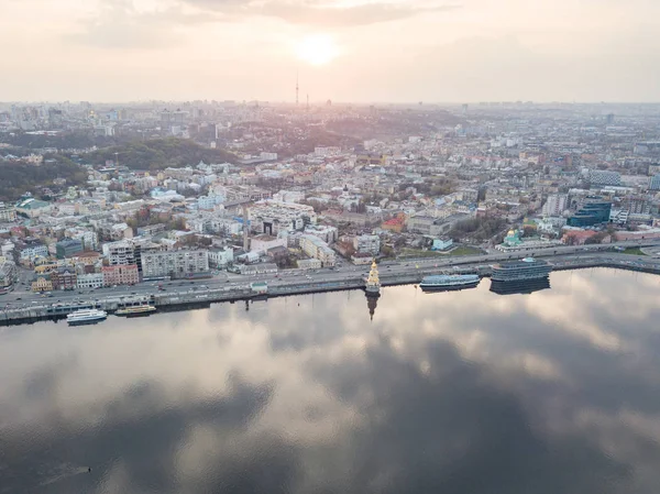 Aerial View Dnipro River Podol District Church Nicholas River Station — Stock Photo, Image