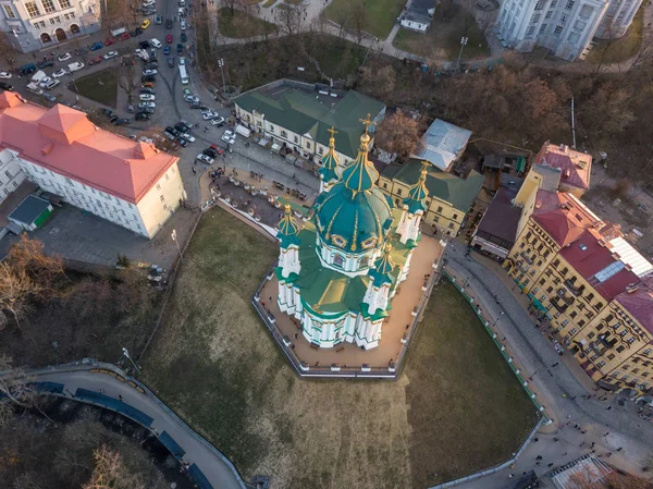 Saint Andrew Kilisesi Andreevska Street Cityscape Podol Hava Görünümünü Ilçe — Stok fotoğraf