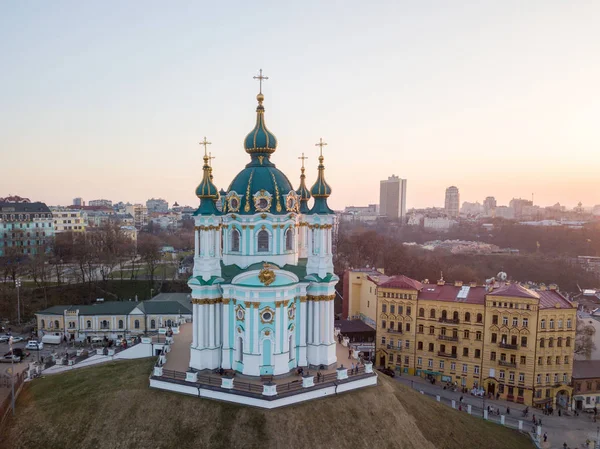 Aerial View Saint Andrew Church Andreevska Street Cityscape Podol District — Stock Photo, Image