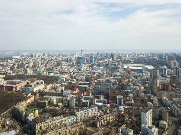 Flygfoto Över Kiev City Arkitektur Och Olympiska Stadion Nationella Sportanläggning — Stockfoto