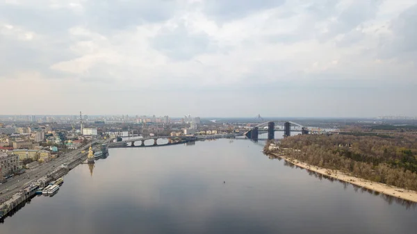 Vista Aérea Kyiv Cityscape Rio Dnipro Ucrânia — Fotografia de Stock