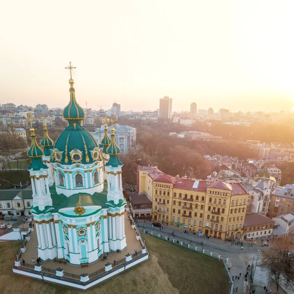 Aerial View Saint Andrew Church Andreevska Street Cityscape Podol District — Stock Photo, Image