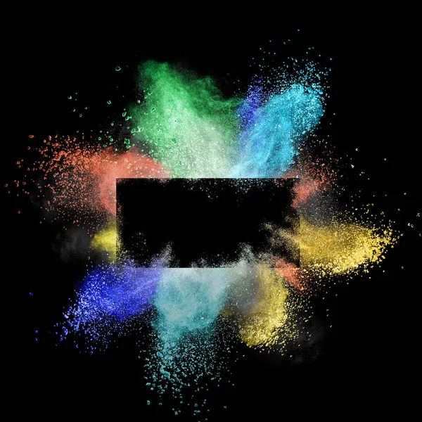 Цветной Порошок Черном Фоне Прямоугольная Рамка Копировальным Пространством — стоковое фото