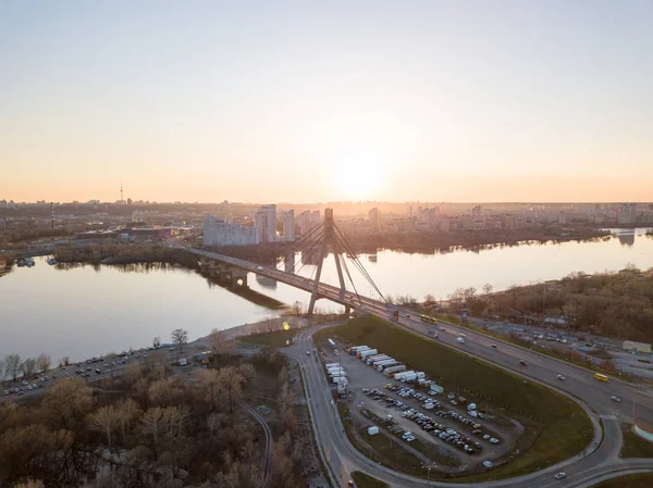 Havadan Görünümü Dnipro Nehri Nin Obolon Bölgesi Kuzey Köprüsü Kiev — Stok fotoğraf