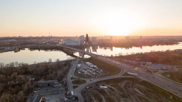 Distrito Obolon Rio Dnipro Pôr Sol Kiev Ucrânia — Fotografia de Stock