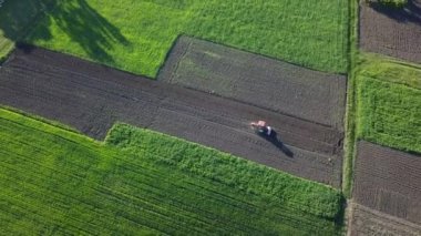 Yaz saati alanını hasat sonrası yere çiftçilik panoramik görünüm. Alandan sonra hasat drone üzerinden hava üstten görünüm