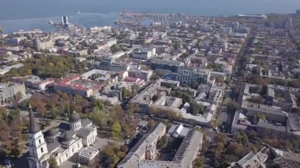 Vista Aérea Drone Cidade Odessa Ruas Mar Dia Ensolarado Verão — Vídeo de Stock