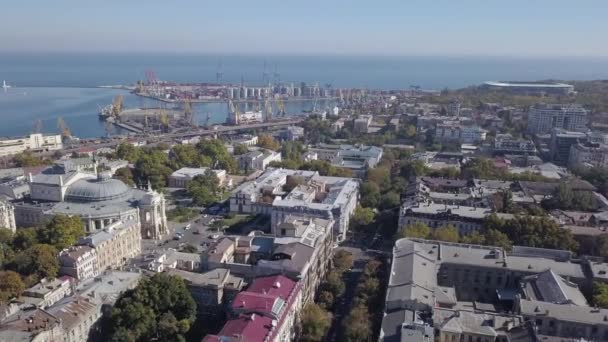 Vista Aérea Dron Sobre Ciudad Odessa Calles Mar Soleado Día — Vídeos de Stock