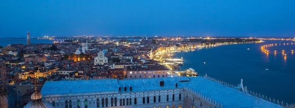 Picture of San Marco square from the San Marco Cathedral in Venice, Italy at night. Beautiful view.