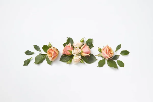 Decorazione Belle Rose Fiori Con Foglie Verdi Uno Sfondo Grigio — Foto Stock