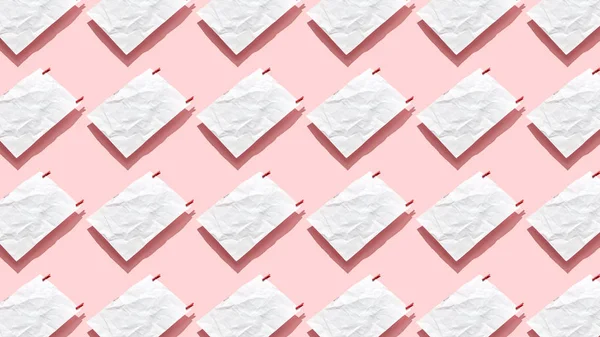 Білий Паперовий Візерунок Порожніх Збитих Листів Невеликими Прищіпками Пастельно Рожевому — стокове фото
