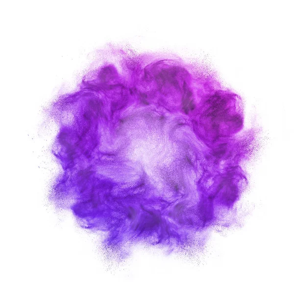 Powder Explosion Shape Purple Frame White Background Copy Space — Stock Photo, Image