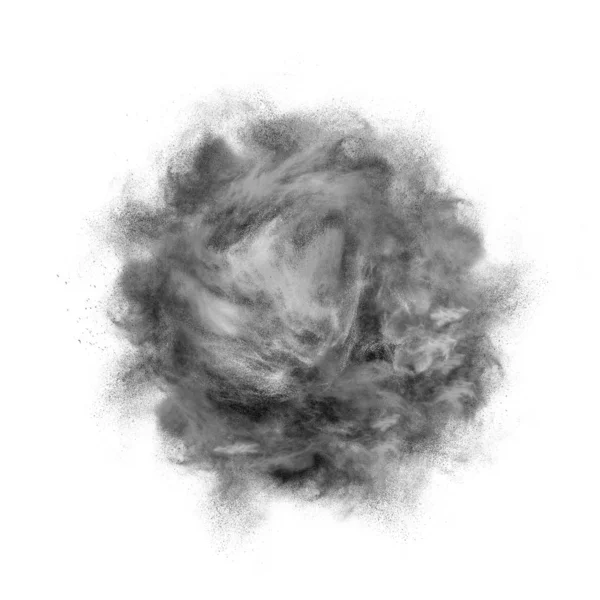 Abstract Powder Explosion Dark Gray Color White Background Copy Space — Stock Photo, Image