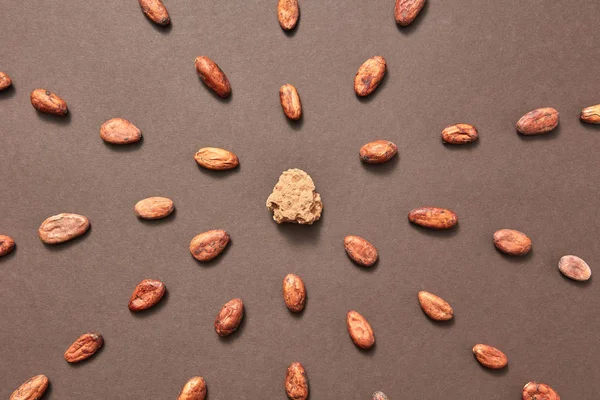 Parte Din Masa Proaspătă Cacao Naturală Mijlocul Modelului Alimentar Boabele — Fotografie, imagine de stoc