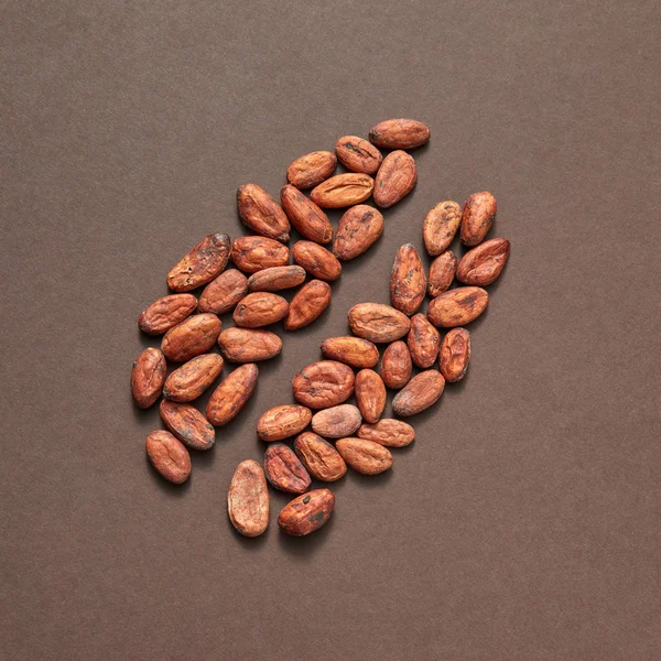 Biologische Grote Bonen Pettern Van Cacaoerwten Een Bruine Achtergrond Met — Stockfoto