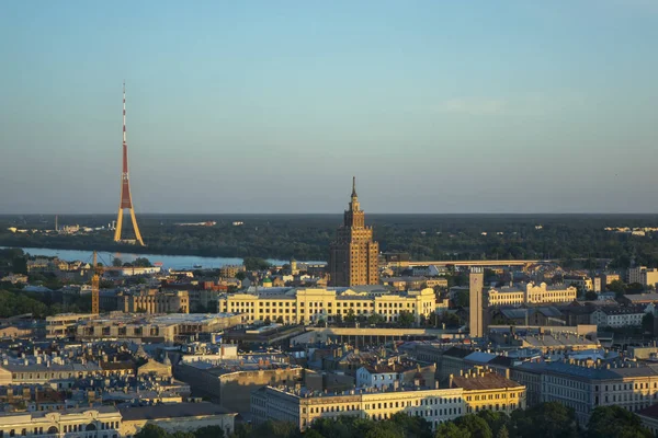 Birds Eye View Drone Panoramic Old Town Academy Sciences River — Φωτογραφία Αρχείου