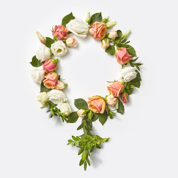 Gender Symbol Des Frauenhandwerks Aus Blumen Und Grünen Pflanzenzweigen Auf — Stockfoto