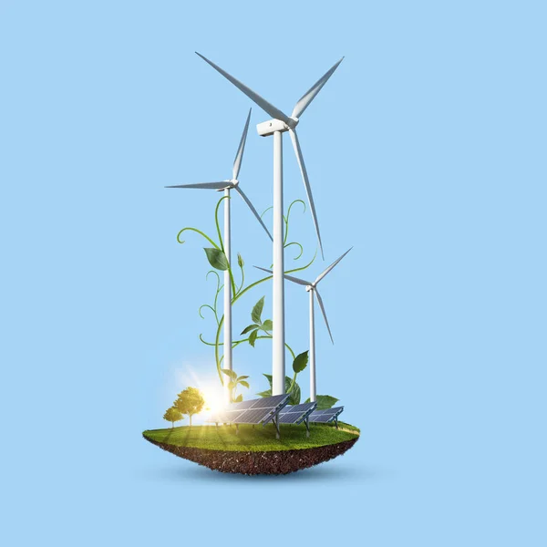 Альтернативная Возобновляемая Энергия Ветряных Турбин Солнечных Панелей Сохранения Экологического Баланса — стоковое фото