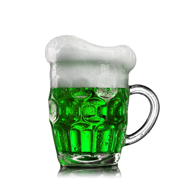 Glass Natural Green Alcoholic Beer Drink Extra Foam White Background — Stock Photo, Image