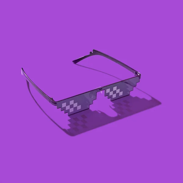 ハードシャドウの紫色の背景にピクセルコンピュータグラス コンピュータ画面から放射される有害な人工青色光から目を保護し テレビ — ストック写真