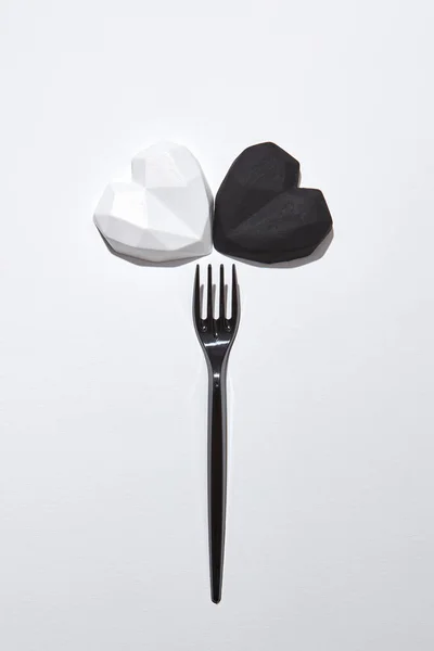 Creative Composition Two Plaster Hearts White Black Plastic Disposable Black — 스톡 사진