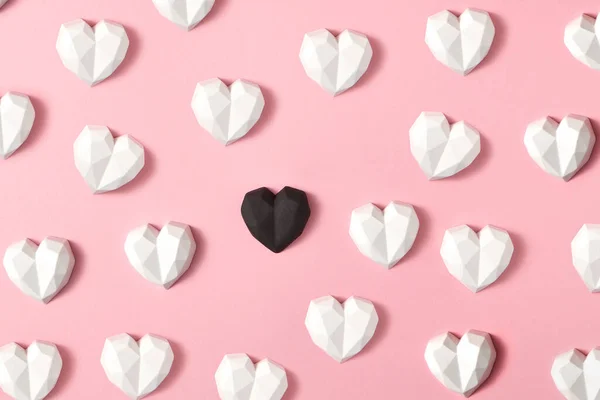 Horizontal Holiday Pattern Plaster White Hearts One Black Pastel Pink — Stock Photo, Image
