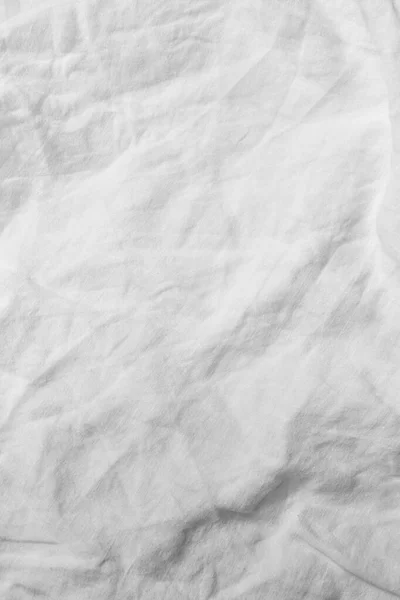Natural Cotton Textile Crumpled White Bed Sheet Background Copy Space — Stock Photo, Image