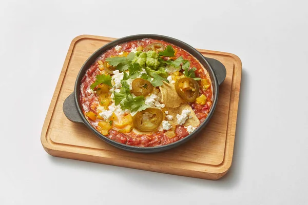 Hausgemachte Shakshouka Gericht Aus Frischen Spiegeleiern Mit Tomaten Paprika Gemüse — Stockfoto