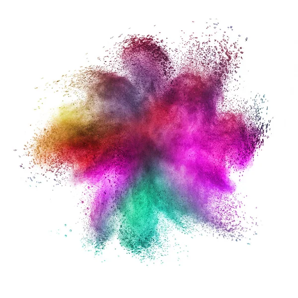 Decorativo Astratto Polvere Caotica Polvere Esplosione Colorata Uno Sfondo Bianco — Foto Stock