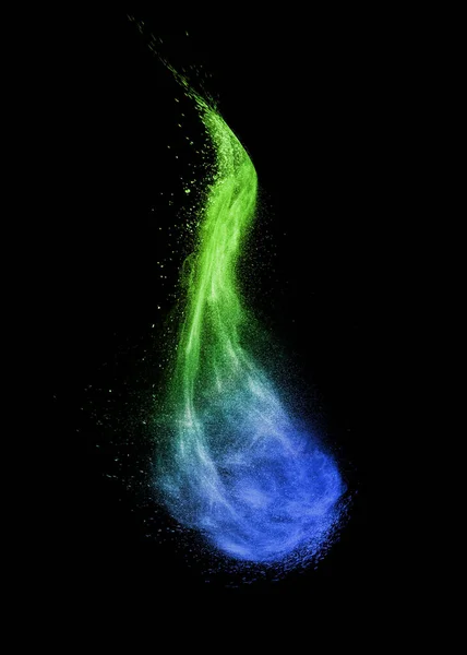 Creative Powder Splash Explosion Blue Green Colors Shape Curved Cloud — Stock Photo, Image